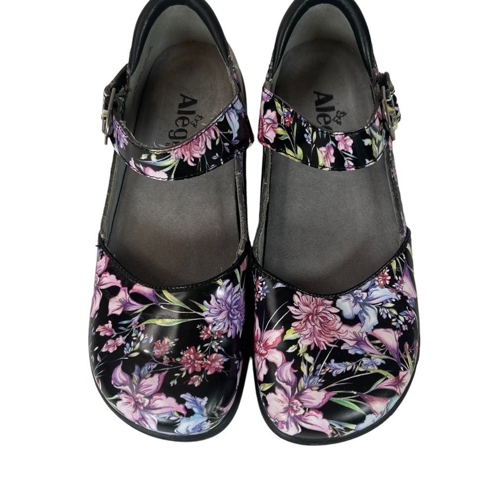 Alegria Kyra Mary Jane Comfort Shoes Women 35 Black Floral Low Heel Leather